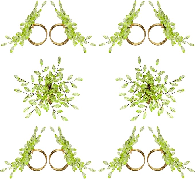 Napkin Rings Set of 12 for Dining Table Decoration Parties Everyday Metal Napkin Holder Leaf Green (Pack of 12)