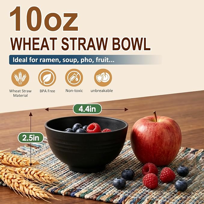 Small Bowls 10oz, Unbreakable & Lightweight Wheat Straw Bowls Sets of 8 - Image 2