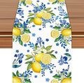 Lemon and Blue Floral Table Runner | Linen Texture Fabric, Easy Care Machine by Unknown