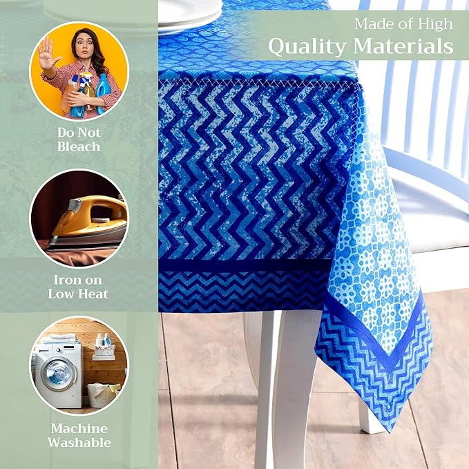 Maison d' Hermine Table Cloth Rectangle Table 100% Cotton 54 x 72 Inches Tablecloth Reusable Decorative for Dining Room Farmhouse Home Valentines Day Decorations Spring Summer - Indigo Love