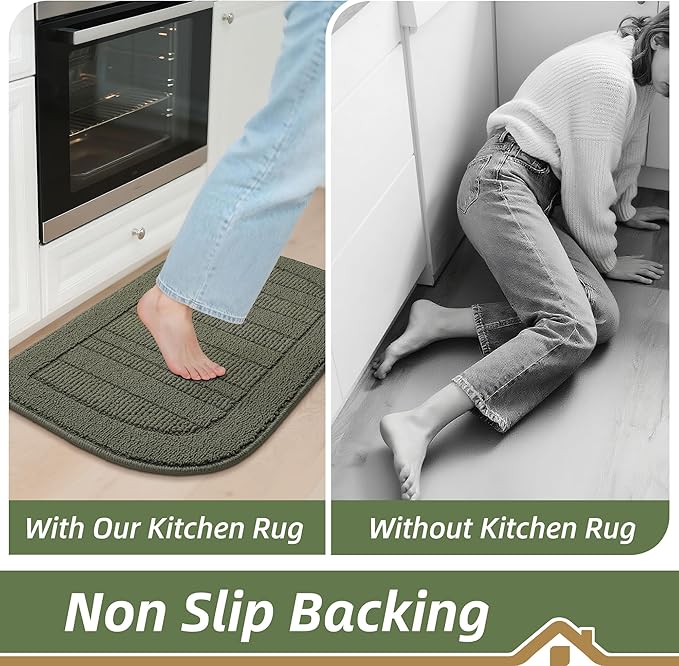 BEQHAUSE 24x40 Inch Kitchen Rug Mat Durable Kitchen Rugs Non-Slip Washable Absorbent Kitchen Mats for Floor Dirt-Resistant Semicircular Kitchen Mat (Green)