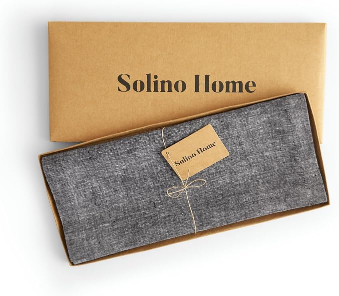 Solino Home 100% Pure Linen Table Runner Black Long, Athena 14 x 156 in | Table - Image 5