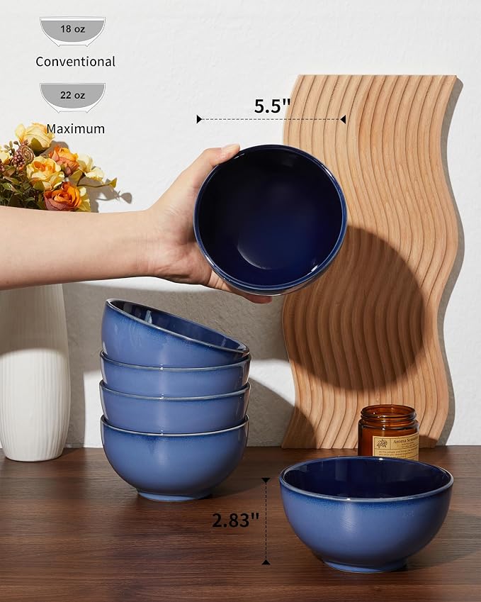5.5" Cereal Bowls & Dessert Bowls Set of 6-22 Oz Small Bowls - Image 2