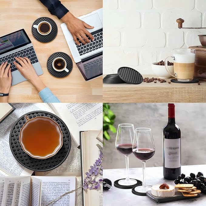 Eccliy 60 Pack Silicone Coasters for Drinks Nonslip Silicone Drink Coasters Cold Hot Heat Resistant for Table Tabletop Coffee Bar (Black)
