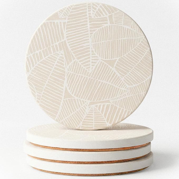 Absorbent Ceramic Leaf Coasters Set of 4 by HIYALOT