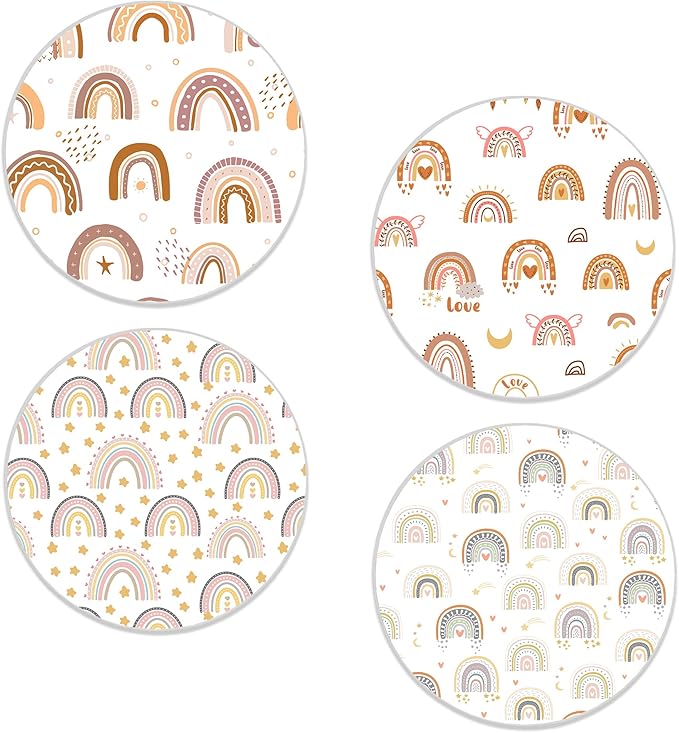 Drinks Coasters Set of 4, Boho Rainbow Round 4" Cup Coasters, Absorbent Ceramic Stone Coasters with Cork Base, Cute Coasters for Table Home Décor, Ideal Gifts for Women Men