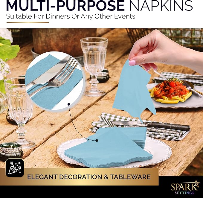 Big Party Pack 40 Count Caribbean Blue Dinner Napkins Tableware- Ideal for Wedding, Party, Birthday, Dinner, Lunch, Cocktails. (7” x 7”)