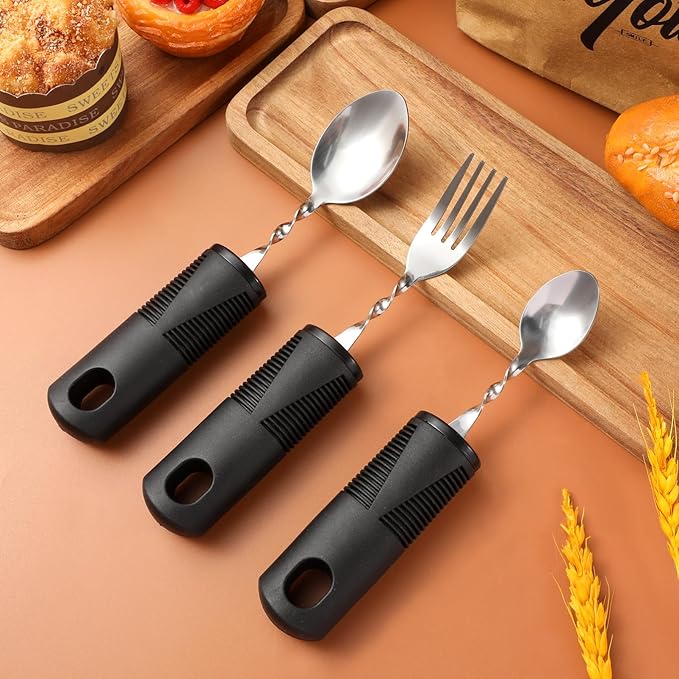 VOSAREA 3pcs Bendable Stainless Steel Cutlery Set Soft Grip Handles Adaptive Utensils for Elderly and Disabled Users Weighted Forks and Spoons for Tremors and Rehabilitation