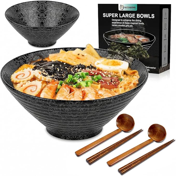 NJCHARMS Ceramic Ramen Bowl Set of 2, 60 oz Japanese Noodle Soup Bowls by NJCharms