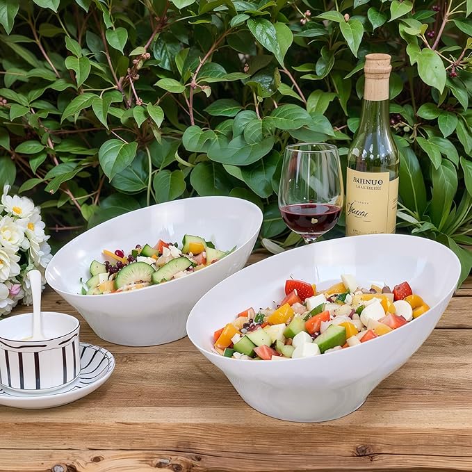 bUCLA 12 Pack White Plastic Serving Bowls - 54 OZ Angled Table Salad and Fruit - Image 6