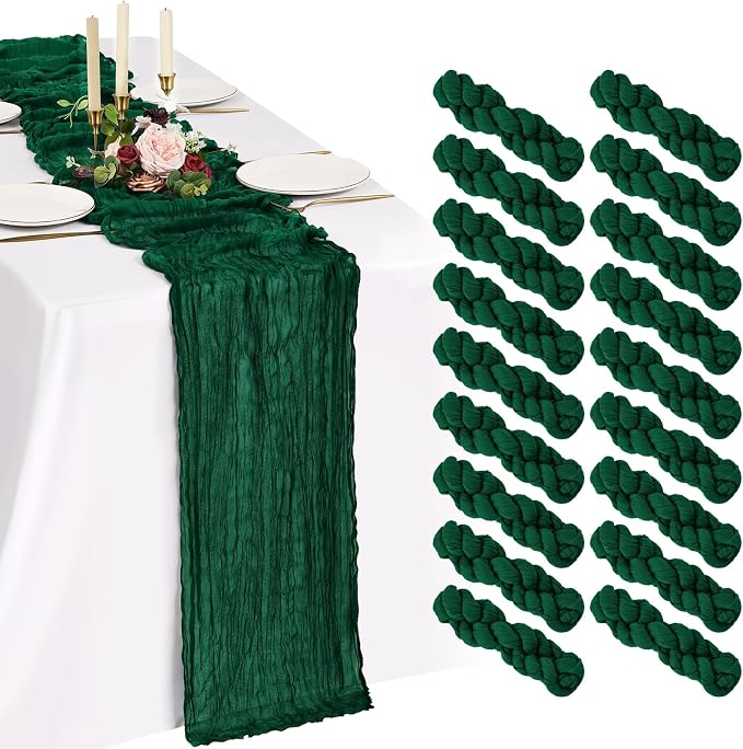 18 Pack Cheesecloth Table Runner 10FT Emerald Green Table Runner Boho Gauze by Showgeous