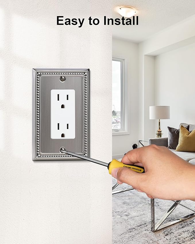 4-Pack Decorator Outlet Cover Plate, Pearls Decorative Switch Plates and Outlet Covers, Antique Silver Metal Wall Plates for Electrical Outlets