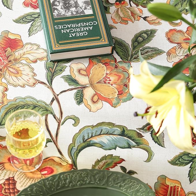 patdrea Designer Vintage Linen Rectangle Tablecloth,Provencal Rustic Floral Pattern Tablecloths,Decorative Table Cover Cloth for Kitchen,Dining Room,Tea Party,Home,Christmas,67"*118"