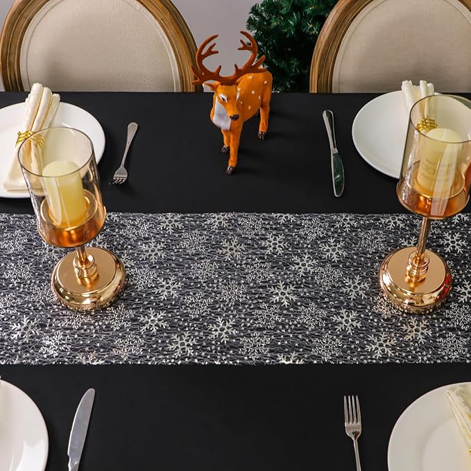 Snowkingdom Christmas Snowflake Silver Table Runner 11 Inch x 100 Feet Sparkly - Image 5