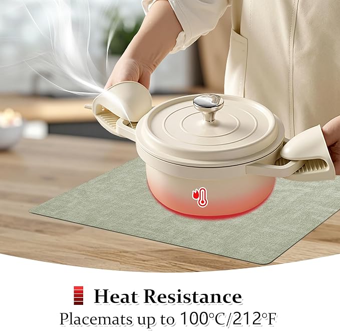 FROMHEART Faux Leather Placemats Set of 4–Waterproof,Heat/Oil Stain-Resistant PU Table Mat–Reversible,Non-Slip,Easy to Clean Place Mats for Kitchen,Dining,Indoor/Outdoor,(Light Green,11.8" x 17")
