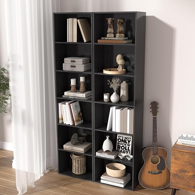 Wooden 6 Cube Storage Organizer, Vintage Brown 6 Cube Storage Shelf, 6 Tier Closet Organizers Storage Cubes Display Cubby for Any Space (Black, 6 Cube-W(15.7inch))