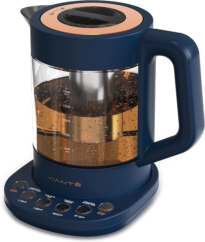 Viante Alba Electric Tea Kettle, No Plastic, Midnight Blue | Borosilicate glass by Viant%C3%A9
