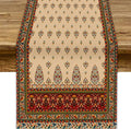 Boho Paisley Table Runner, Vintage Western Brown Dark Red Beige Flowers Leaves by JanJCurt