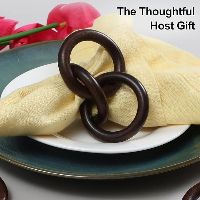 ALPHA Living HOME Wooden Napkin Rings Set of 12 - Natural Wood Napkin Holders for Table Decor, Rustic Wedding Decor, Farmhouse Dining Accessories, Handmade Round Napkin Rings (Brown)