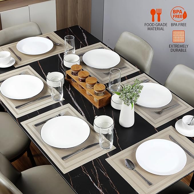 Placemats Set of 6,Washable,Heat and Stain Resistant Indoor/Outdoor Place mats,Vinyl Woven Non Slip Table Mats for Restaurant Table Protection,PVC Placemats(Beige,6PCS)