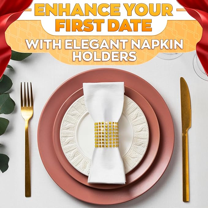 Set of 100 Gold Napkin Rings – Valentine Rhinestone Napkin Ring Holders for Weddings, Parties, Fall Events & Valentine Table Decorations | Durable & Reusable, Great as Elegant Kitchen Gifts for Hosts