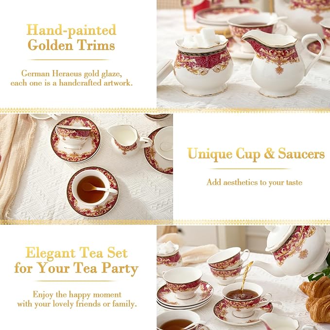 DUJUST 22 pcs Royal Vintage Porcelain Tea Set - Image 5
