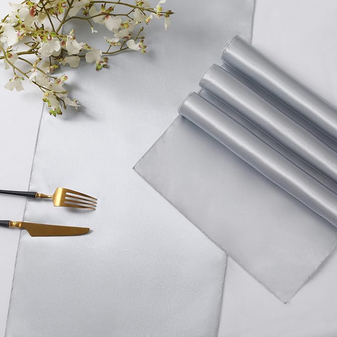 Horbaunal 2 Pack Silver Satin Table Runner 12 x 108 Inch | Smooth Table Runners - Image 5