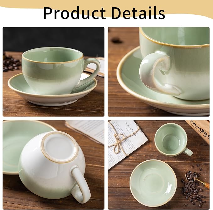 Porcelain Coffee Cup with Saucer Spoon, Vintage Design Ceramic Latte Art - Image 4