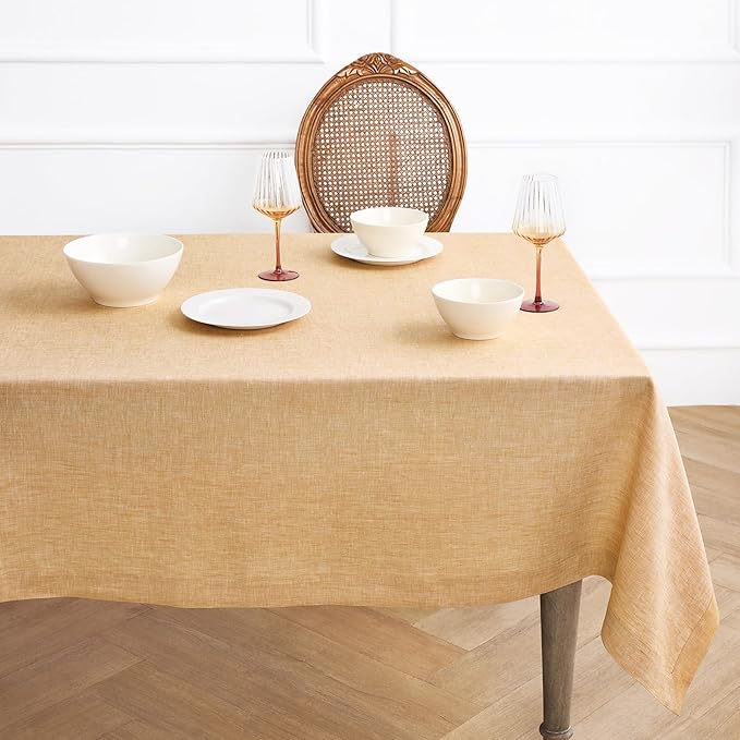 Solino Home Linen Tablecloth 60 x 120 Inch - 100% Pure Linen Golden Nugget Table Cloth for Rectangle Tables - Athena, Machine Washable Tablecloth for Spring, Easter