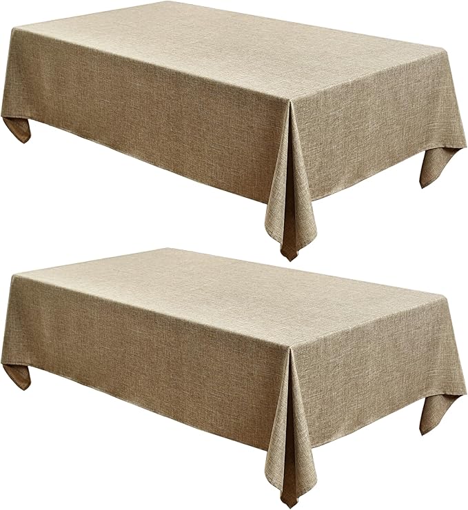Fitable Linen Textured Tablecloths 2 Pack, Faux Burlap Rectangle Table Clothes for 8 Foot Tables, Flax Holiday Table Covers for Vendor Events, Party, Wedding, Farmhouse (Khaki, 54 x 120 Inch)