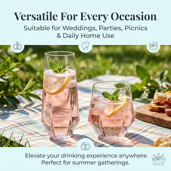 Lueumxc 56 Pack Plastic Wine Glasses Disposable Diamond Champagne Flutes - Image 6