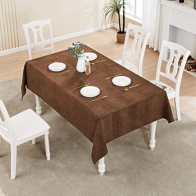 BALCONY & FALCON Rectangle Tablecloth Washable Wrinkle Resistant and Water Proof Table Cloth Decorative Linen Fabric Tablecloths for Dining Parties Kitchen Wedding and Outdoor Use (Brown, 57x118)