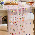 Artoid Mode 6PCS Pink Embroidery Daisy Gauze Table Runner 120 Inch 10FT | by ArtoidMode