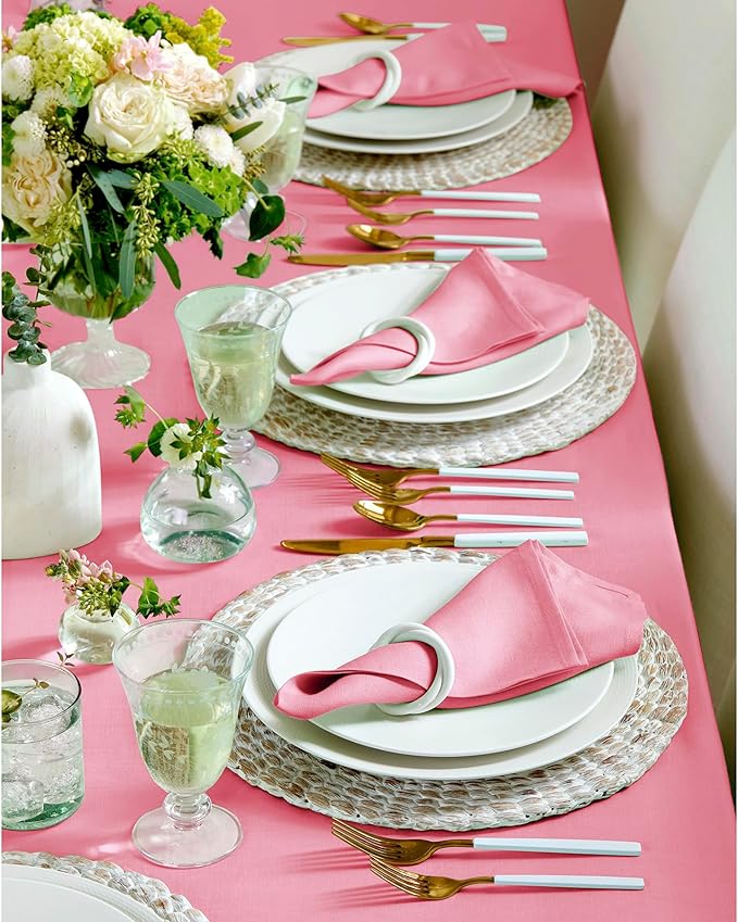 Solino Home Linen Napkins Set of 4-100% Pure Linen Pink Carnation Dinner Napkins Cloth 20 x 20 Inch for Valentines, Spring, Easter - Fete, Handcrafted and Machine Washable