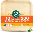 ECO SOUL Palm Leaf Disposable Bamboo Plates 10" Square Compostable & Biodegradable Party Plates for Dinner, Weddings, Parties & Events 200 Count