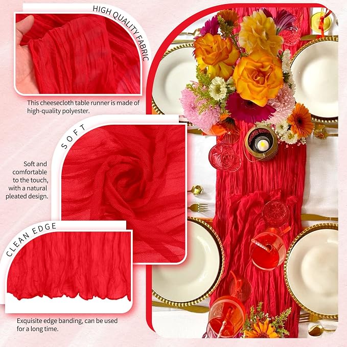 18 Pack Cheesecloth Table Runner 10FT Red Table Runner Boho Gauze Cheese Cloth - Image 3