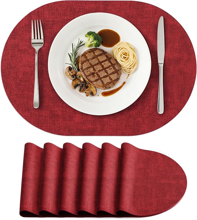 Placemats Set of 6, 11.8 x 17 Inch, Waterproof Wipeable Reversible PU Placemat by homing