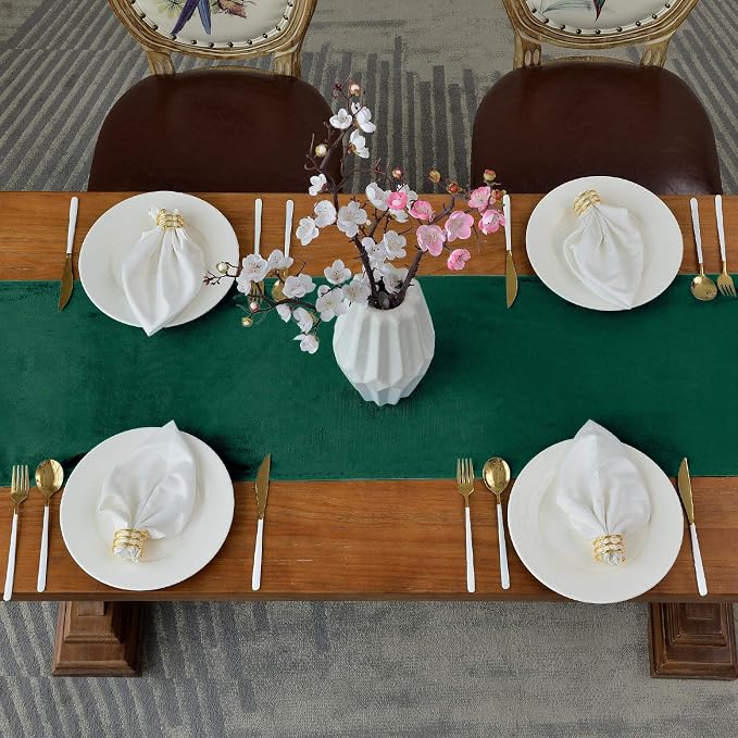BALCONY & FALCON Table Runner Velvet Emerald Green 14"x118" | Elegant, Fall - Image 3