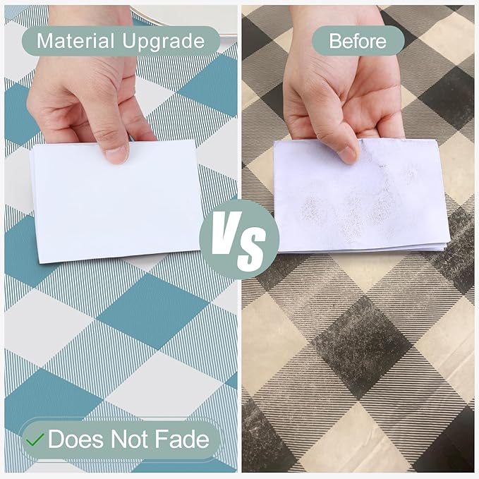 misaya Round Waterproof Vinyl Table Cloth, Buffalo Flannel Backed Tablecloth, Wipeable Plastic Table Cover for Dinner, Kitchen, Picnic (60", Aquamarine and White)