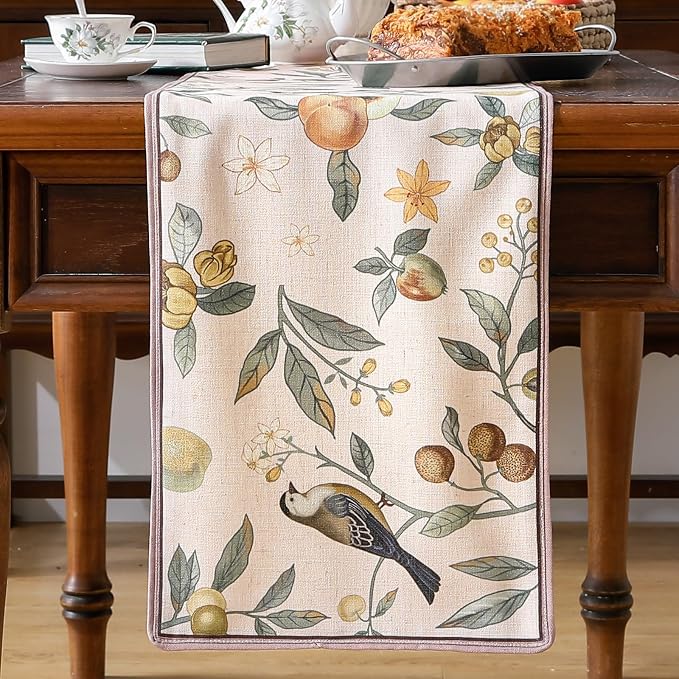 bilin gaier Designer Vintage Linen Table Runner, Floral Fruit Pattern, Dining - Image 8