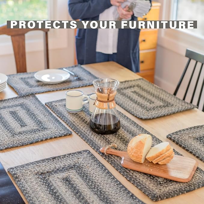 Homespice Flint Hill Dining Placemats, Warm Primitive Decor, Set of 6, Grey - 13x19 Rectangle Table Mats - Vibrant Colors, Durable, Easy to Clean and Protects Furniture