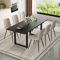 Extendable Dining Table Set for 6, 55"–71" Modern Black Kitchen Table with 6 Upholstered Chairs, Space-Saving for Living Room Apartment, Sturdy & Comfortable, Easy Assembly