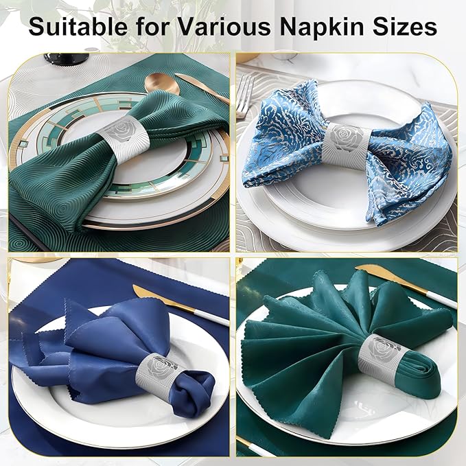 Christmas Napkin Rings Set of 200, 2 Colors in 1, Reusable Adjustable Napkin Bands for Holiday Parties, Wedding, Thanksgiving Table Decor, Waterproof Tear-Proof (Silver) Great Gift Idea