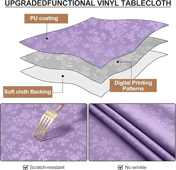Smiry Rectangle Table Cloth, Waterproof Heavy Duty Vinyl Tablecloths, Wipeable Washable Table Cover for Kitchen and Dining Room (Purple, 52" X 70")
