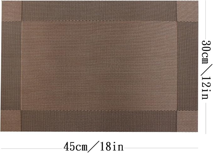 Placemats Washable Easy to Clean Table Mats for Kitchen Table Heat-resistand Woven Vinyl PVC Placemat 12x18 inches Set of 4（Brown）