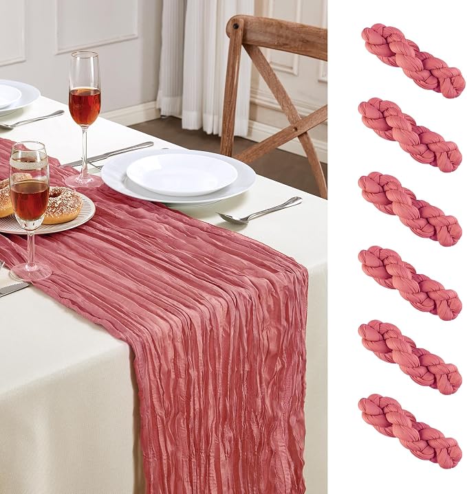 AGIRL 6 Pack Rose Cheesecloth Table Runner 10FT Long Boho Gauze Home Decor | by AGIRL