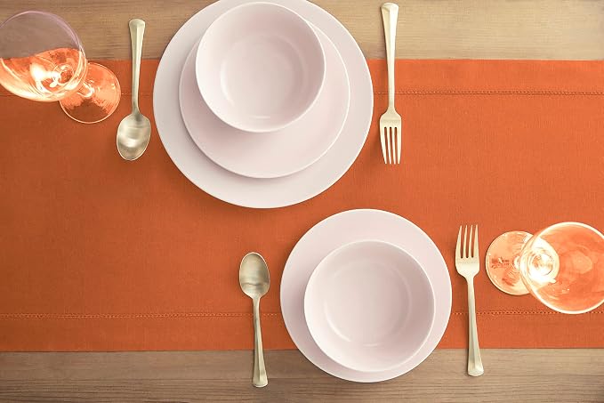 Solino Home Cotton Linen Dining Table Runner Pumpkin Hemstitch, 14 x 108 in | - Image 3