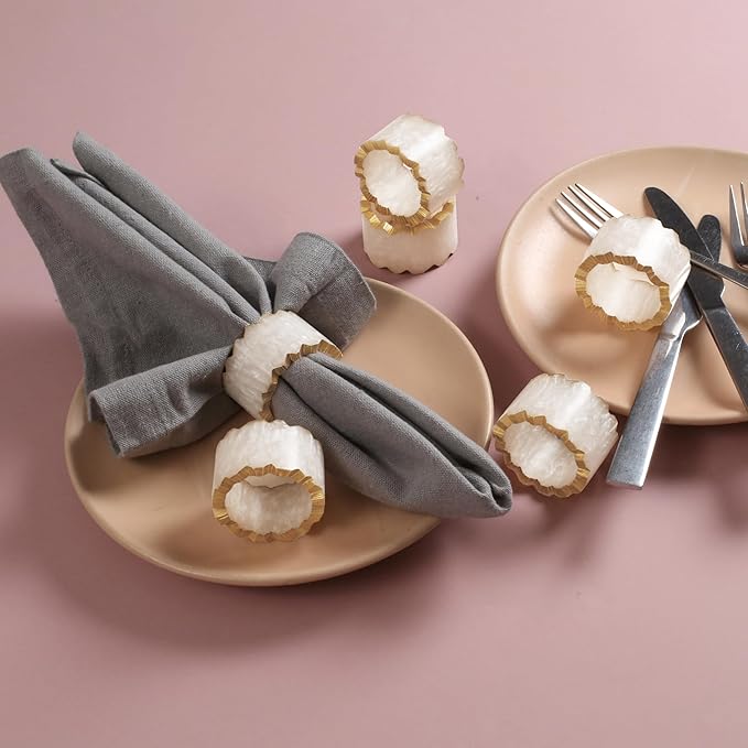 CLEENTABLE Rustic Epoxy Resin Napkin Rings Set of 6 - Napkin Holders for Parties, Dining, Family Gatherings, Weddings, Holidays, Décor, Gifting Durable Tabletop Decor (Ivory)