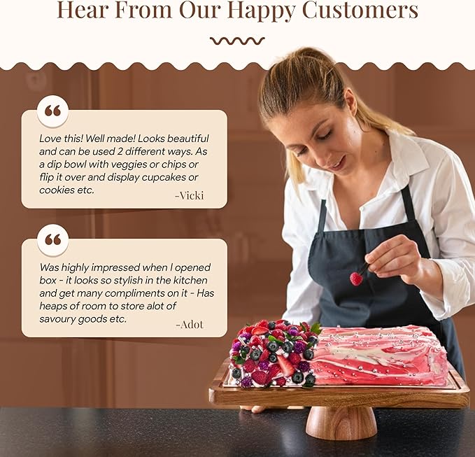 Acacia Wood Valentine Cake Stand with Lid - Rectangle Holder for Valentine's Baking, 2-in-1 Dessert Display & Charcuterie Board, Valentine's Day Serving Platter, Acrylic Dome Cover