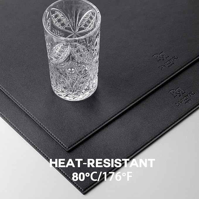Faux Leather Placemats Set of 12 Vinyl Washable Wipeable Table Mats for Kitchen Dining Table Heat Resistant Waterproof Modern Indoor/Outdoor Placemats Non-Slip Easy Clean Place Mats (Black)